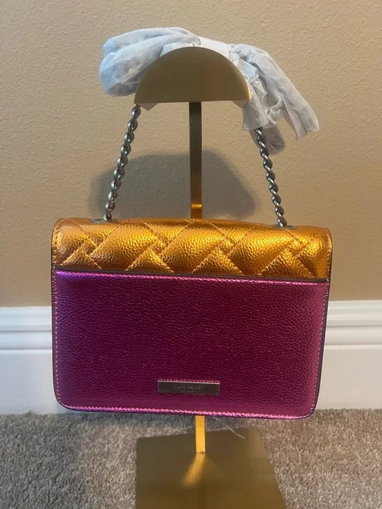 Kurt Geiger Metallic Gold and Rose Quilted Leather Crossbody Bag - Picture 4 of 10